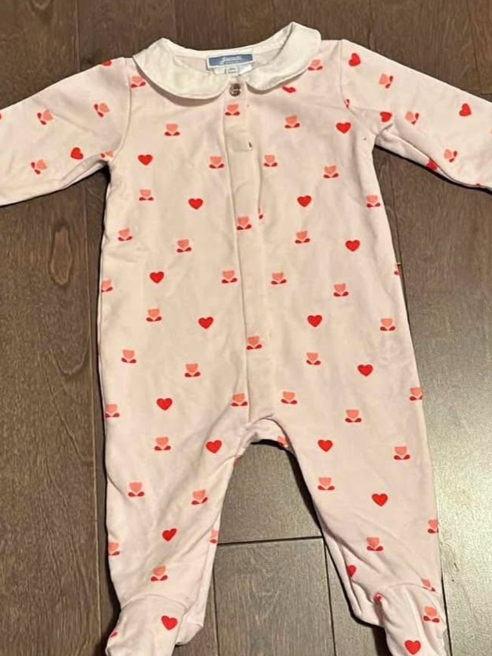 Jacadi Baby Pink Heart-Print One-Piece Footed Sleeper 3 months